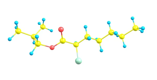 2-methylprop-1-yl r-2-chloroheptanoate molekulare Struktur isoliert auf weiß — Stockfoto