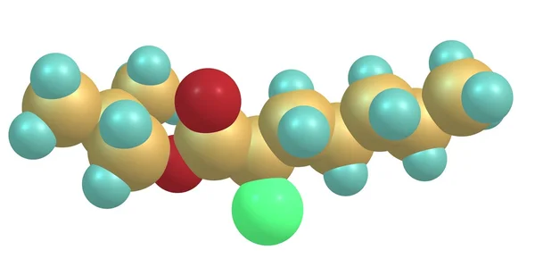 2-Methylprop-1-yl R-2-Chloroheptanoate molekulární struktura izolované na bílém — Stock fotografie