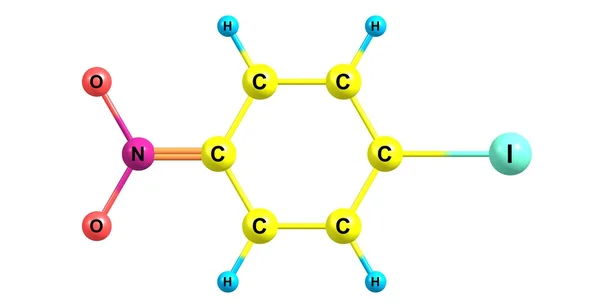 4-jodo-1-Nitro-benzol molekuláris szerkezete elszigetelt fehér — Stock Fotó