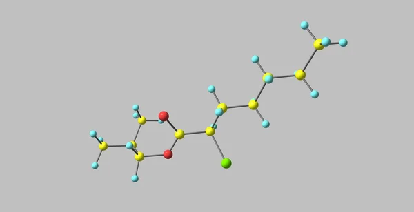 2-Methylprop-1-基 R-2-Chloroheptanoate 分子结构上灰色孤立 — 图库照片
