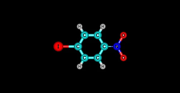 Estructura molecular del 4-yoodo-1-nitrobenceno aislada en negro —  Fotos de Stock