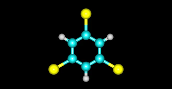 1,3,5-Struktura molekularna tribromobenzenu izolowana na czarno — Zdjęcie stockowe