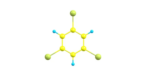 Molekulare Struktur von 1,3,5-Tribromobenzol isoliert auf weiß — Stockfoto