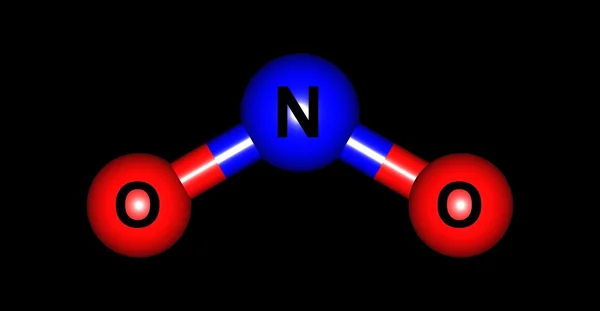 Molekulare Struktur von Stickstoffdioxid auf Schwarz isoliert — Stockfoto