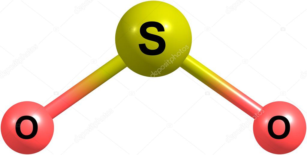 Sulfur dioxide molecular structure isolated on white