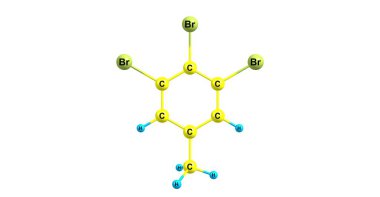 3,4,5-Tribromotoluene moleküler yapısı üzerinde beyaz izole