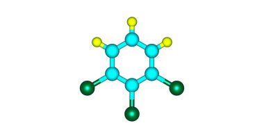 1,2,3 Trichlorobenzene moleküler yapısı üzerinde beyaz izole