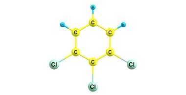1,2,3 Trichlorobenzene moleküler yapısı üzerinde beyaz izole