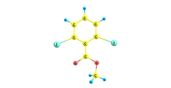 Estructura molecular del 2,6-diiodobenzoato de metilo aislada en blanco — Foto de Stock