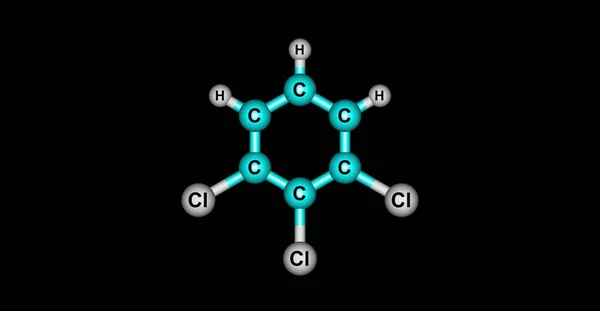 1,2,3-Triclorobenzeno estrutura molecular isolada em preto — Fotografia de Stock