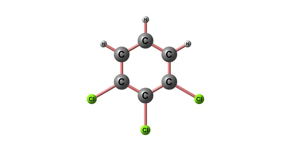 Moleculaire structuur 1,2,3-trichloorbenzeen geïsoleerd op wit — Stockfoto