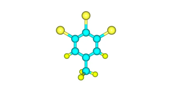 Молекулярная структура 3,4,5-трибромотолуена изолирована на белом — стоковое фото