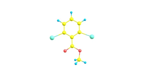 Methyl-2,6-diiodobenzoate moleculaire structuur geïsoleerd op wit — Stockfoto