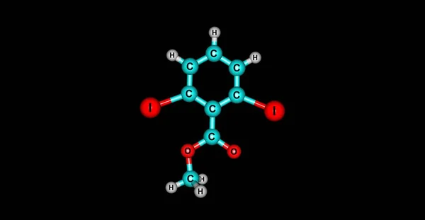 Metil-2,6-diiodobenzoate molekuláris szerkezete elszigetelt fekete — Stock Fotó