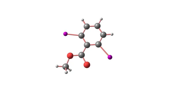 Estructura molecular del 2,6-diiodobenzoato de metilo aislada en blanco — Foto de Stock