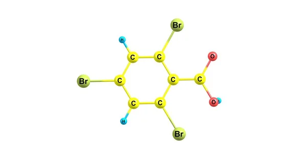 2,4,6-Tribromobenzoic zuur moleculaire structuur geïsoleerd op wit — Stockfoto