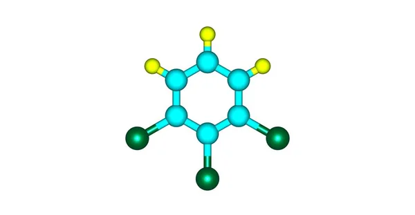 1,2,3-Triclorobenzeno estrutura molecular isolada em branco — Fotografia de Stock