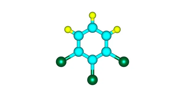 Estructura molecular del 1,2,3-triclorobenceno aislada en blanco —  Fotos de Stock