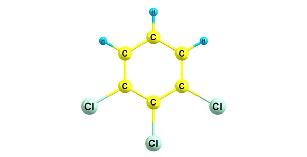 Structure moléculaire du 1,2,3-trichlorobenzène isolée sur blanc — Photo