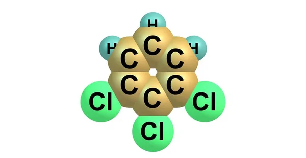 1,2,3-Trichlorobenzene 분자 구조 흰색 절연 — 스톡 사진