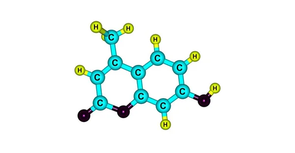 Hymecromone 분자 구조 흰색 절연 — 스톡 사진