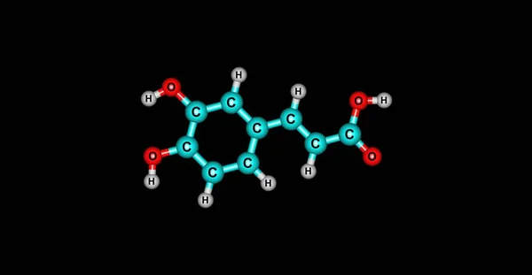 Cafeïne zuur moleculaire structuur, geïsoleerd op zwart — Stockfoto