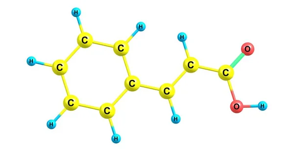 Estrutura molecular do ácido cinâmico isolado no branco — Fotografia de Stock