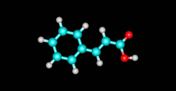 Struttura molecolare dell'acido cinnamico isolata su nero — Foto Stock