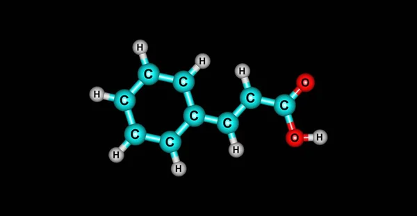 Molekulare Struktur der Zimtsäure isoliert auf schwarz — Stockfoto