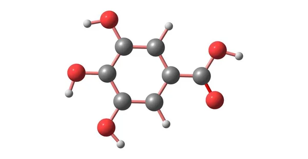 Estrutura molecular do ácido gálico isolado no branco — Fotografia de Stock