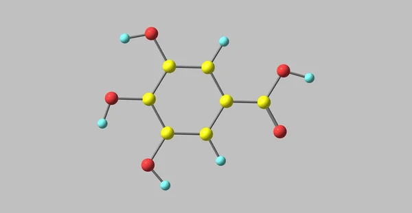 Estructura molecular de ácido gálico aislada en gris —  Fotos de Stock