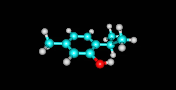 Estrutura molecular de timol isolada em preto — Fotografia de Stock