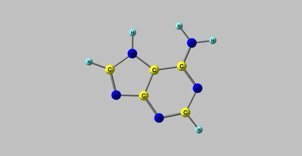 Moleculaire structuur adenine geïsoleerd op grijs — Stockfoto