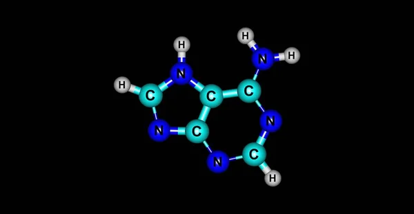 Estructura molecular de adenina aislada en negro — Foto de Stock