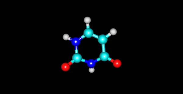 Estrutura molecular do uracilo isolada em preto — Fotografia de Stock