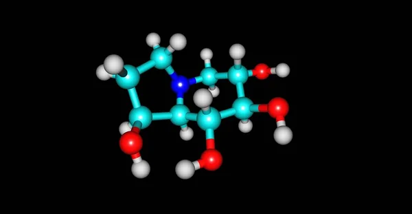 블랙에 고립 된 Castanospermine 분자 구조 — 스톡 사진