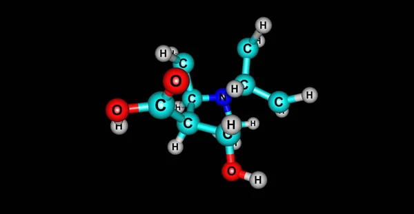 Estrutura molecular de ecgonina isolada em preto — Fotografia de Stock