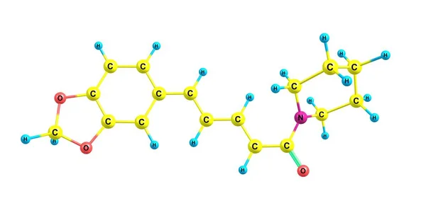 白で隔離ピペリン分子構造 — ストック写真