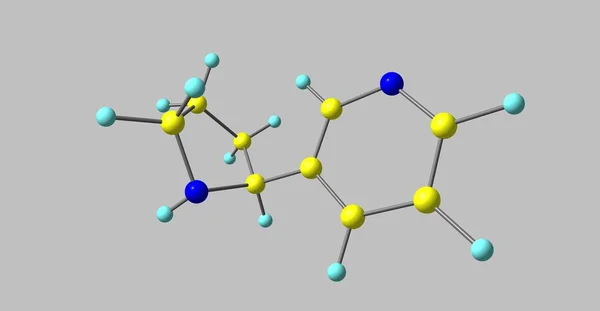 회색에 고립 된 nornicotine 분자 구조 — 스톡 사진