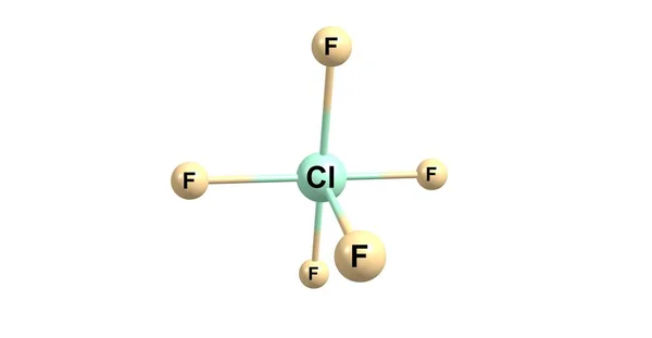 Struttura molecolare del pentafluoruro di cloro isolato su bianco — Foto Stock