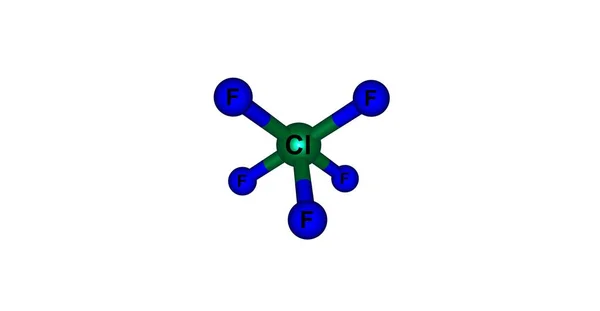 Estructura molecular de pentafluoruro de cloro aislada en blanco — Foto de Stock