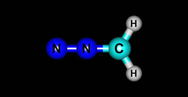 Estrutura molecular de diazometano isolada em preto — Fotografia de Stock