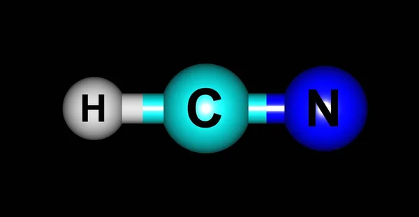 Hidrojen siyanür moleküler yapısı üzerine siyah izole — Stok fotoğraf