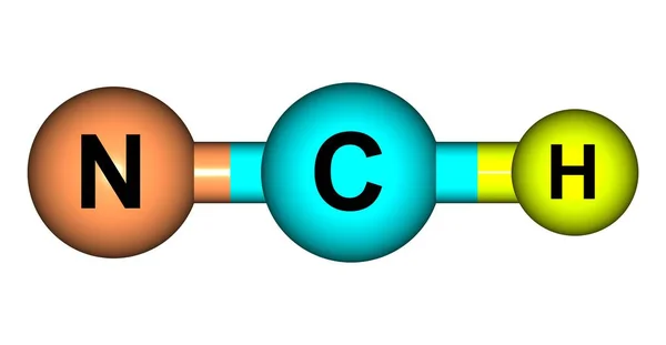 Hidrojen siyanür moleküler yapısı üzerinde beyaz izole — Stok fotoğraf
