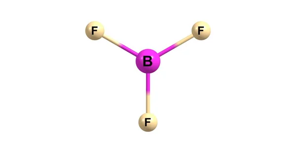 Molekulare Struktur von Bortrifluorid isoliert auf weiß — Stockfoto
