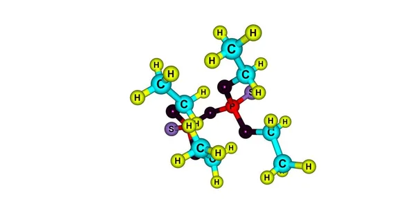 Tetraethyl dithiopyrophosphate moleküler yapısı üzerinde beyaz izole — Stok fotoğraf