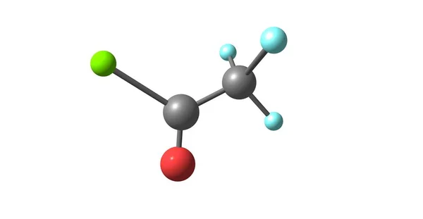 Estrutura molecular do cloreto de trifluoroacetilo isolada sobre branco — Fotografia de Stock