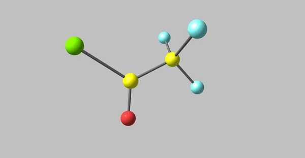 Estrutura molecular do cloreto de trifluoroacetilo isolada sobre cinzento — Fotografia de Stock
