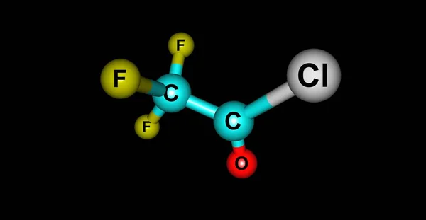 Estructura molecular del cloruro de trifluoroacetilo aislada en negro — Foto de Stock