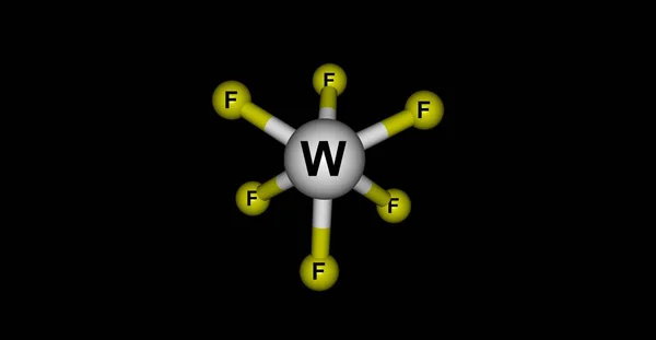 Struktur molekul wolfram heksafluorida terisolasi pada warna hitam — Stok Foto